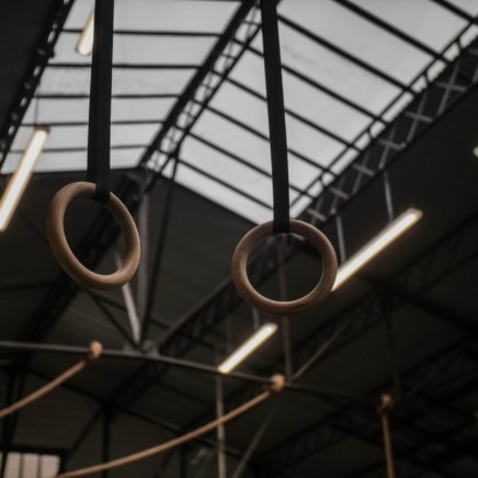 Gymnastic Rings hanging down from the Ceiling.