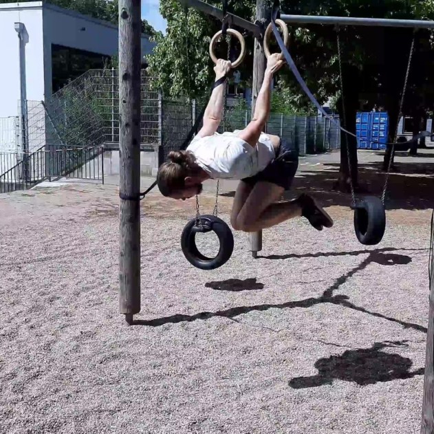 Me doing a Tuck Back Lever on the Gymnastic Rings.