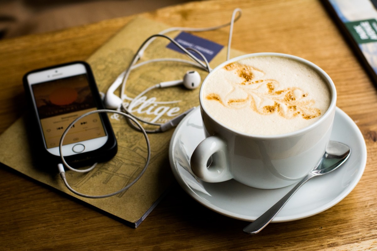 Drinking coffee while reading or listening to a nice book just fits.